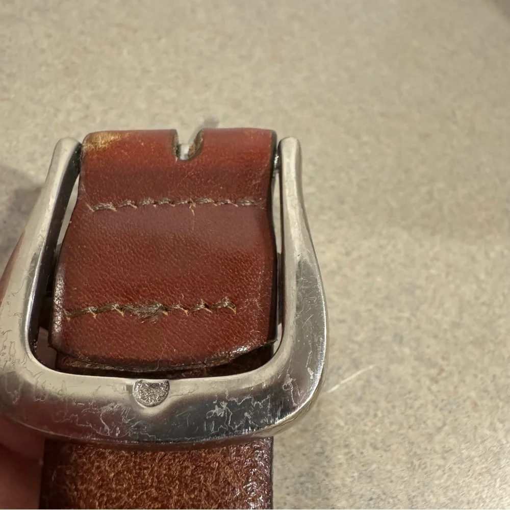 Lands’ End Vintage Men’s Woven Print Brown Leather Belt Size 40/100 Made in USA